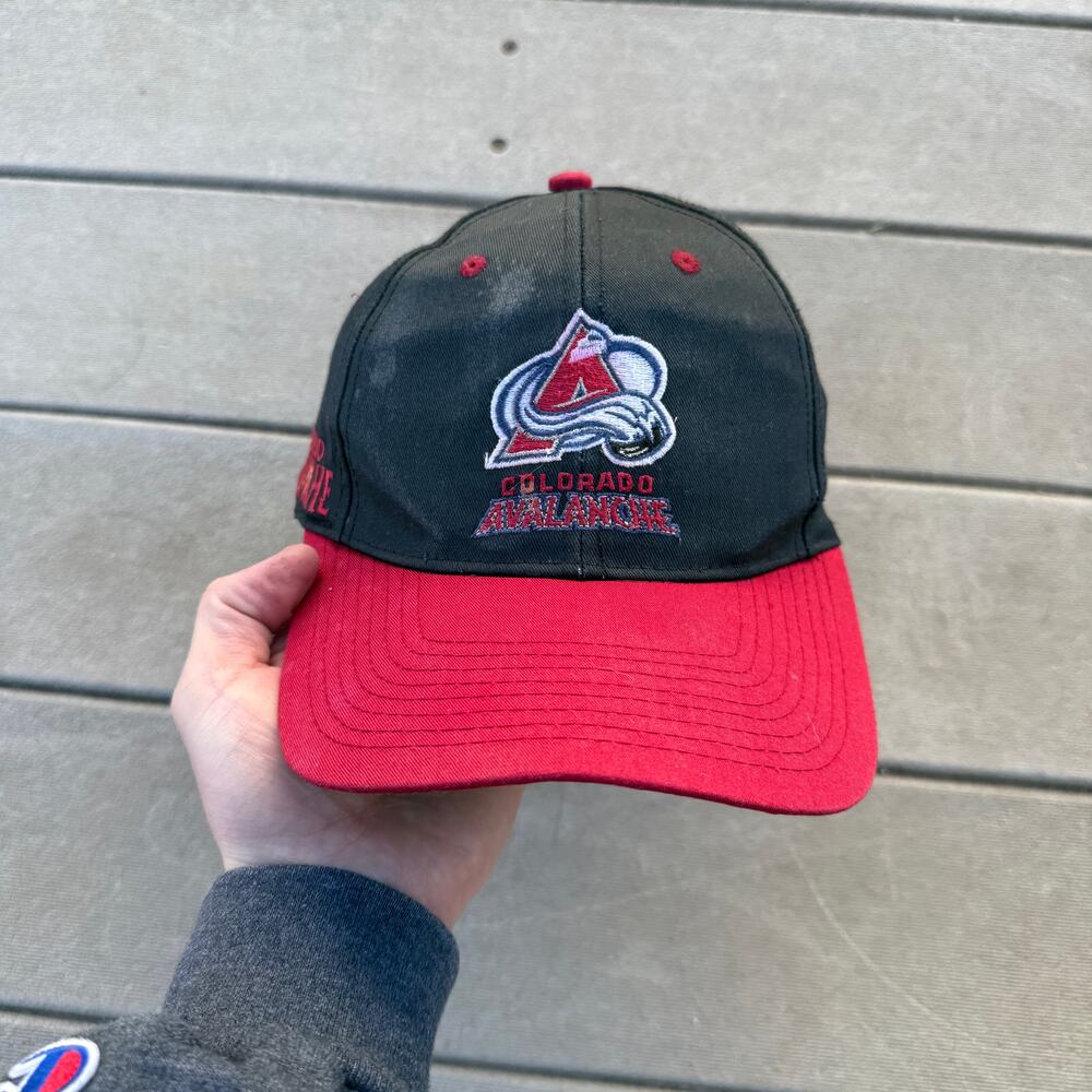 Men's Vintage 90's Colorado Avs Avalanche Black Red NHL Hockey Snapback Hat Cap